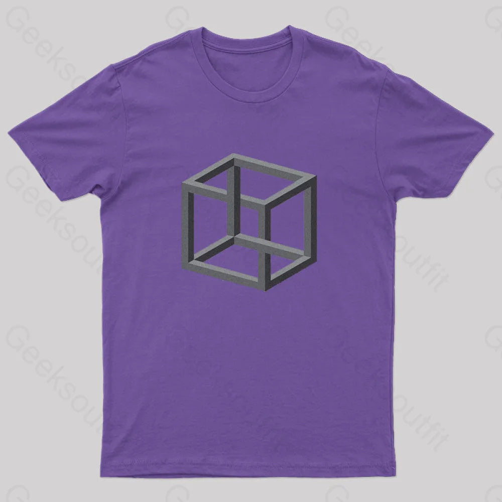 Necker Cube Illusion T-Shirt Purple / S