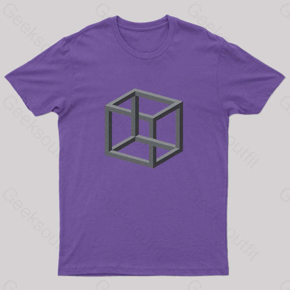 Necker Cube Illusion T-Shirt Purple / S