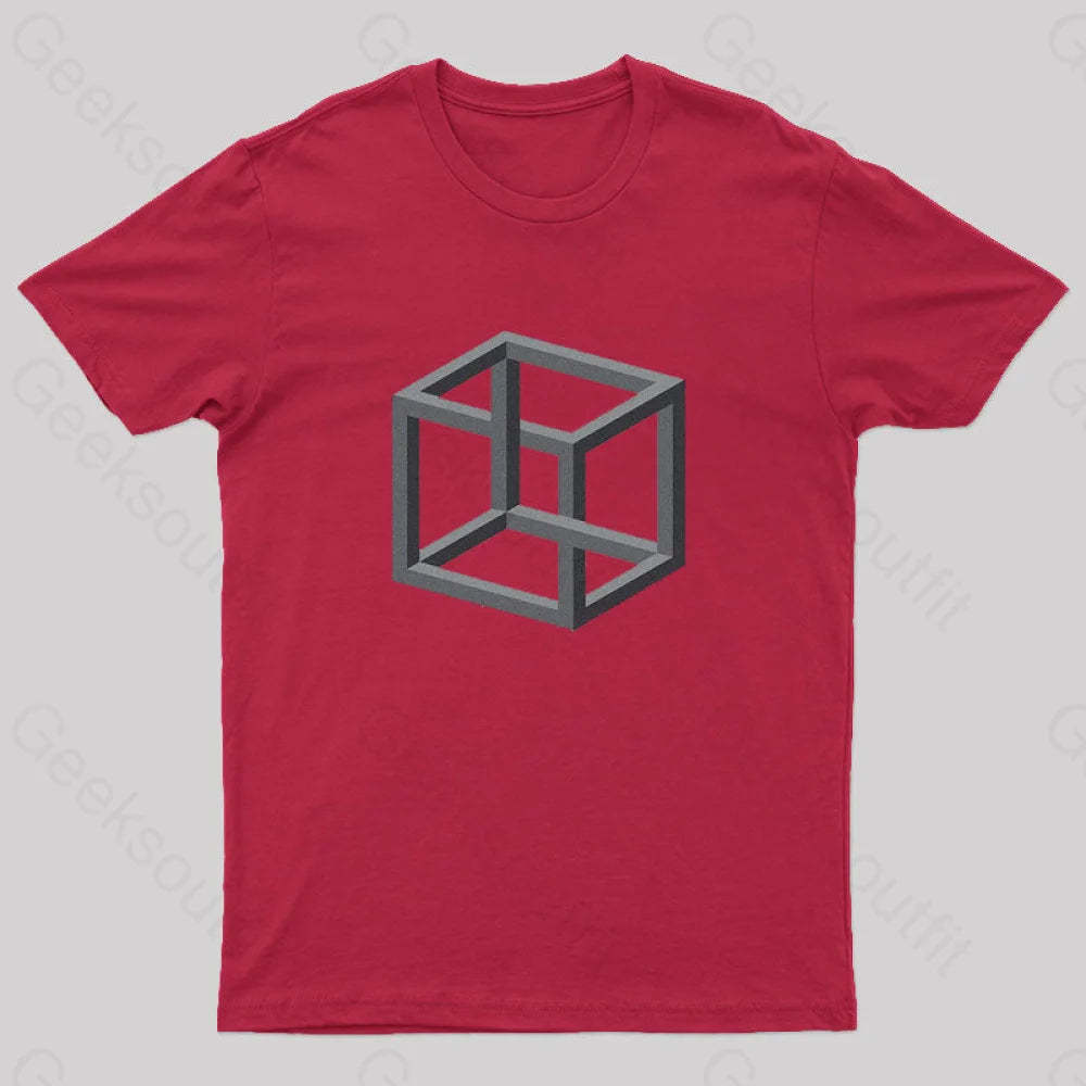 Necker Cube Illusion T-Shirt Red / S