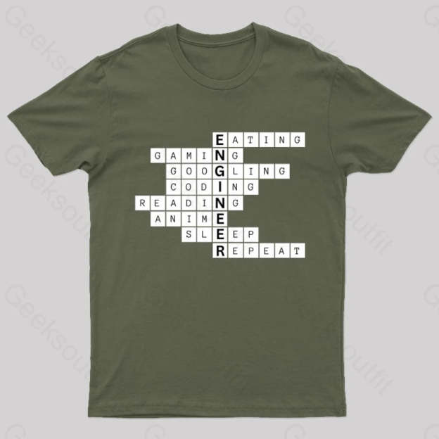 Nerdy Engineer Puzzle Crossword Geek T-Shirt Army Green / S