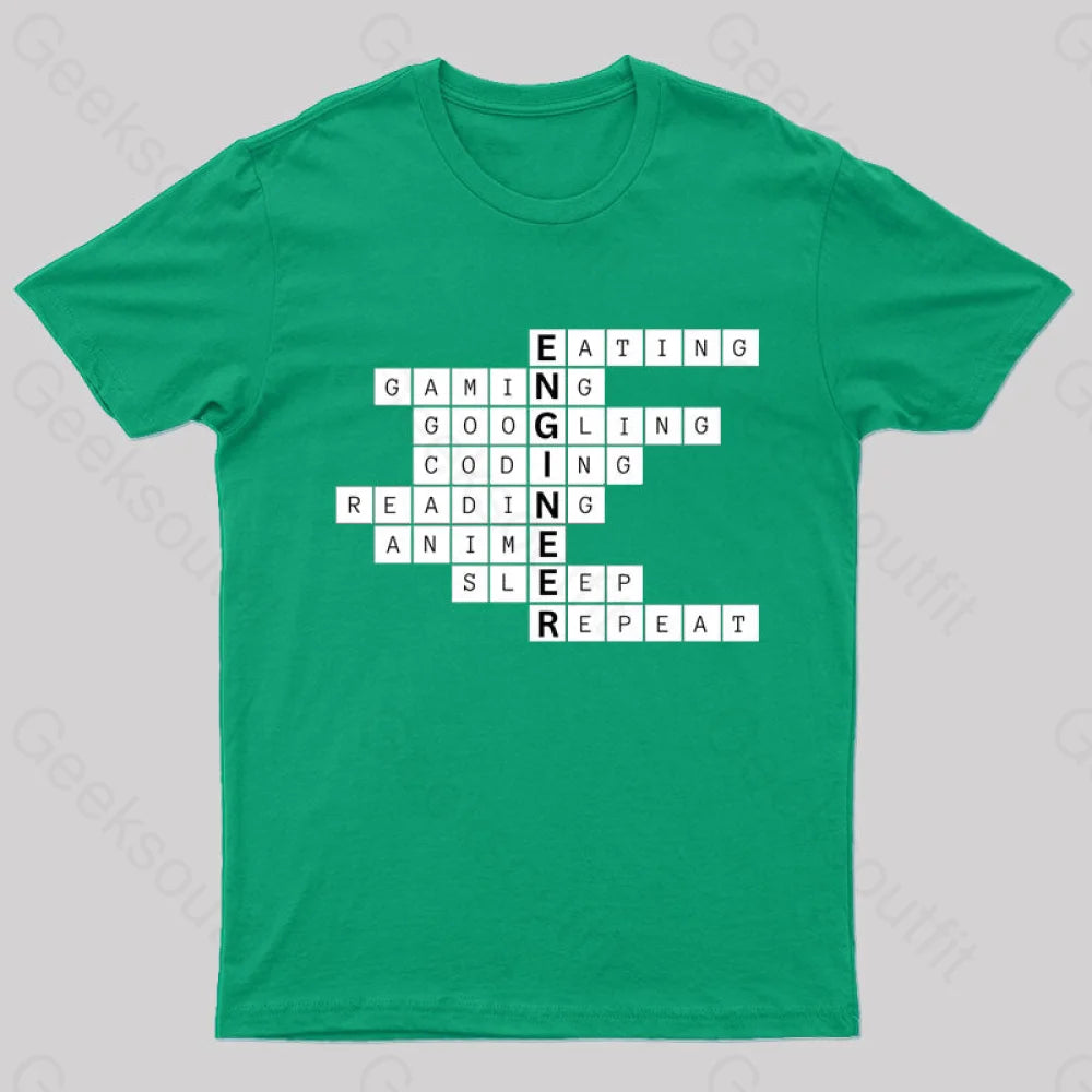 Nerdy Engineer Puzzle Crossword Geek T-Shirt Green / S