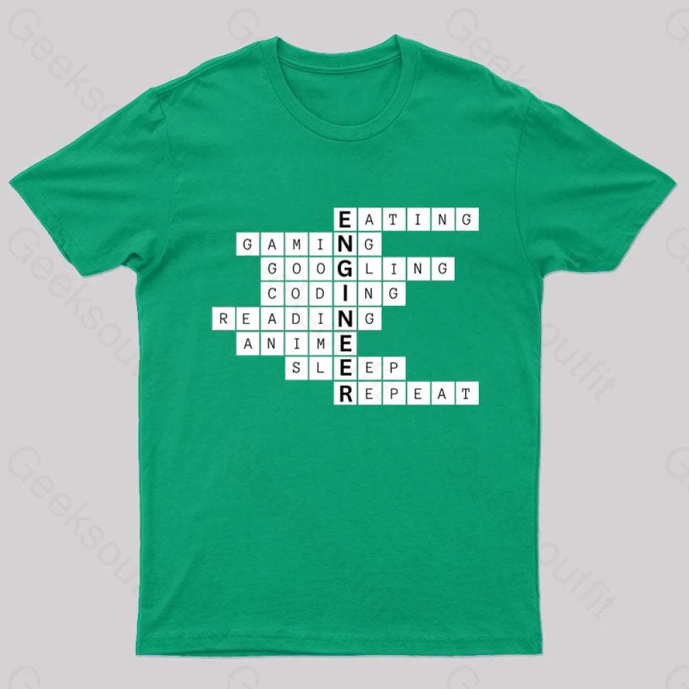 Nerdy Engineer Puzzle Crossword Geek T-Shirt Green / S