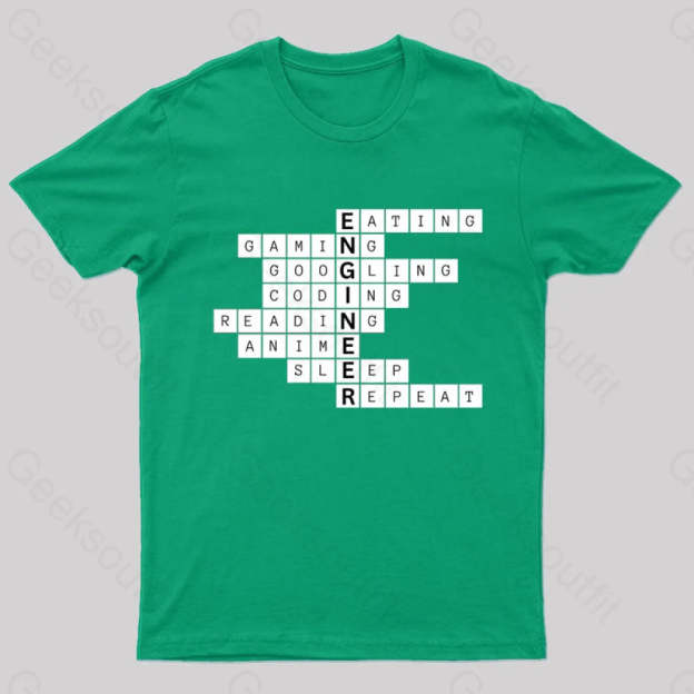 Nerdy Engineer Puzzle Crossword Geek T-Shirt Green / S