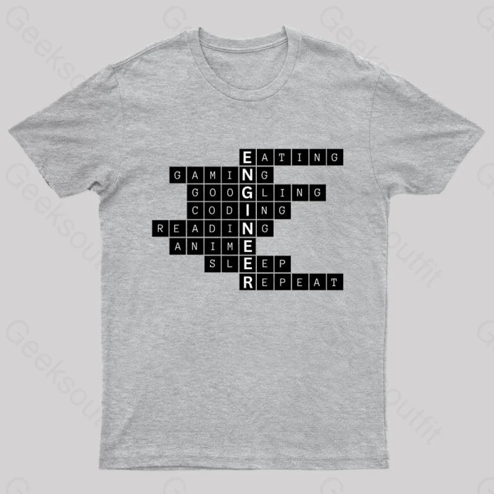 Nerdy Engineer Puzzle Crossword Geek T-Shirt Grey / S