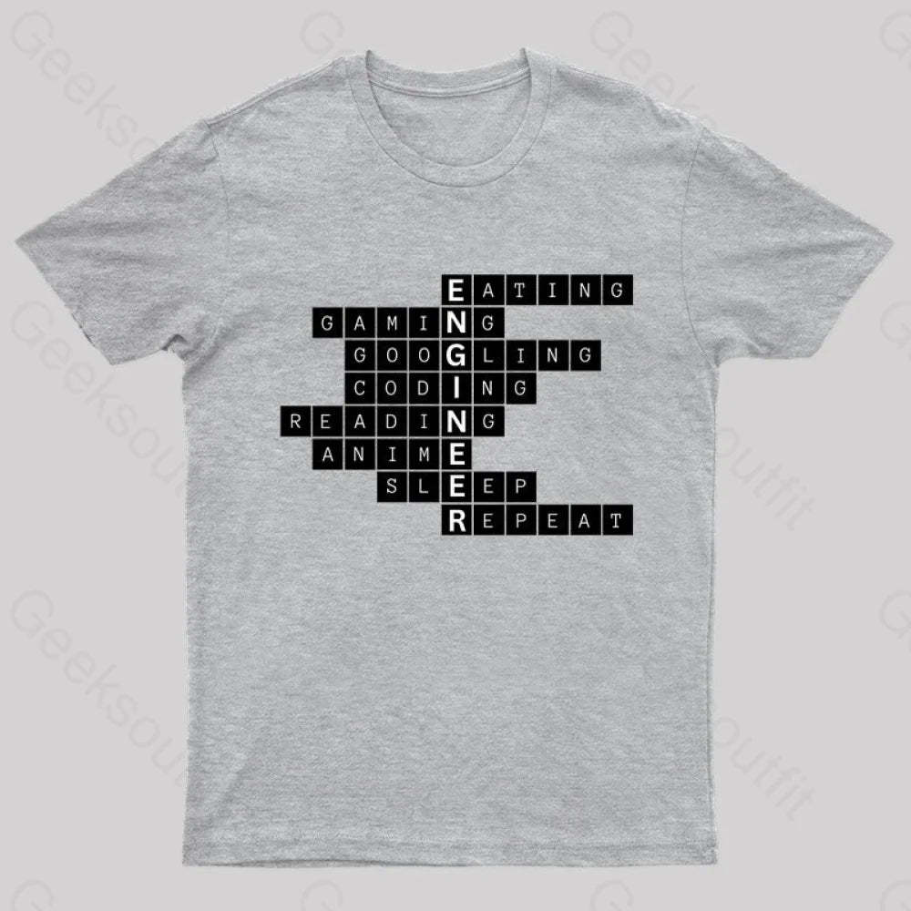 Nerdy Engineer Puzzle Crossword Geek T-Shirt Grey / S