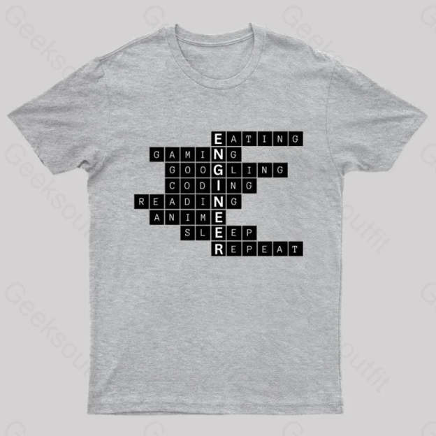 Nerdy Engineer Puzzle Crossword Geek T-Shirt Grey / S