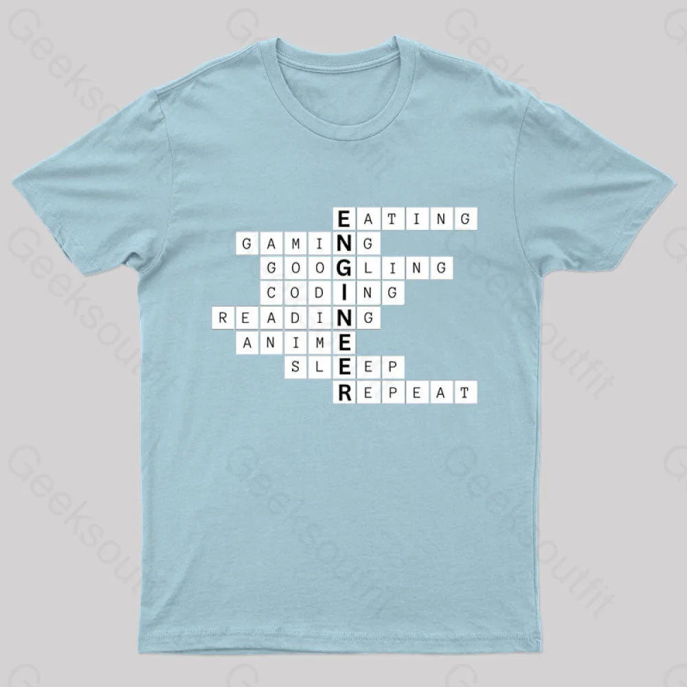 Nerdy Engineer Puzzle Crossword Geek T-Shirt Light Blue / S