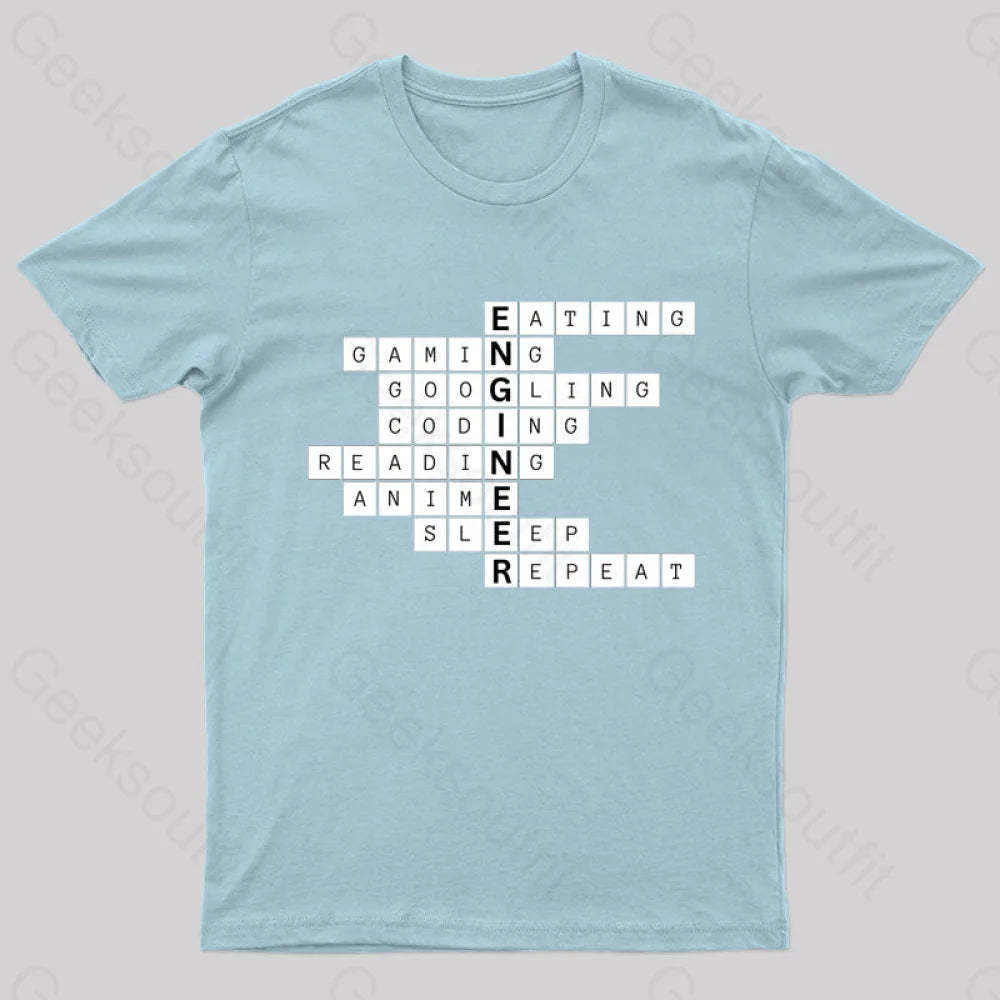 Nerdy Engineer Puzzle Crossword Geek T-Shirt Light Blue / S