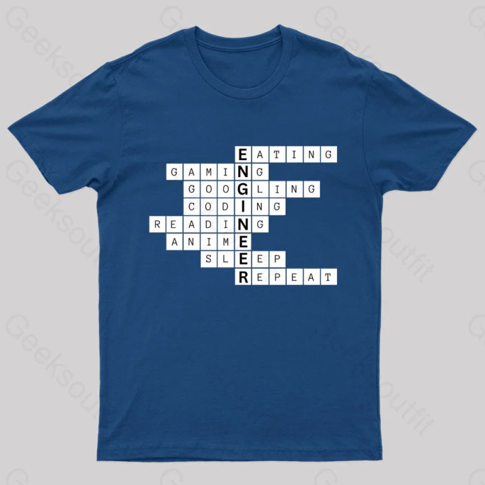 Nerdy Engineer Puzzle Crossword Geek T-Shirt Navy / S