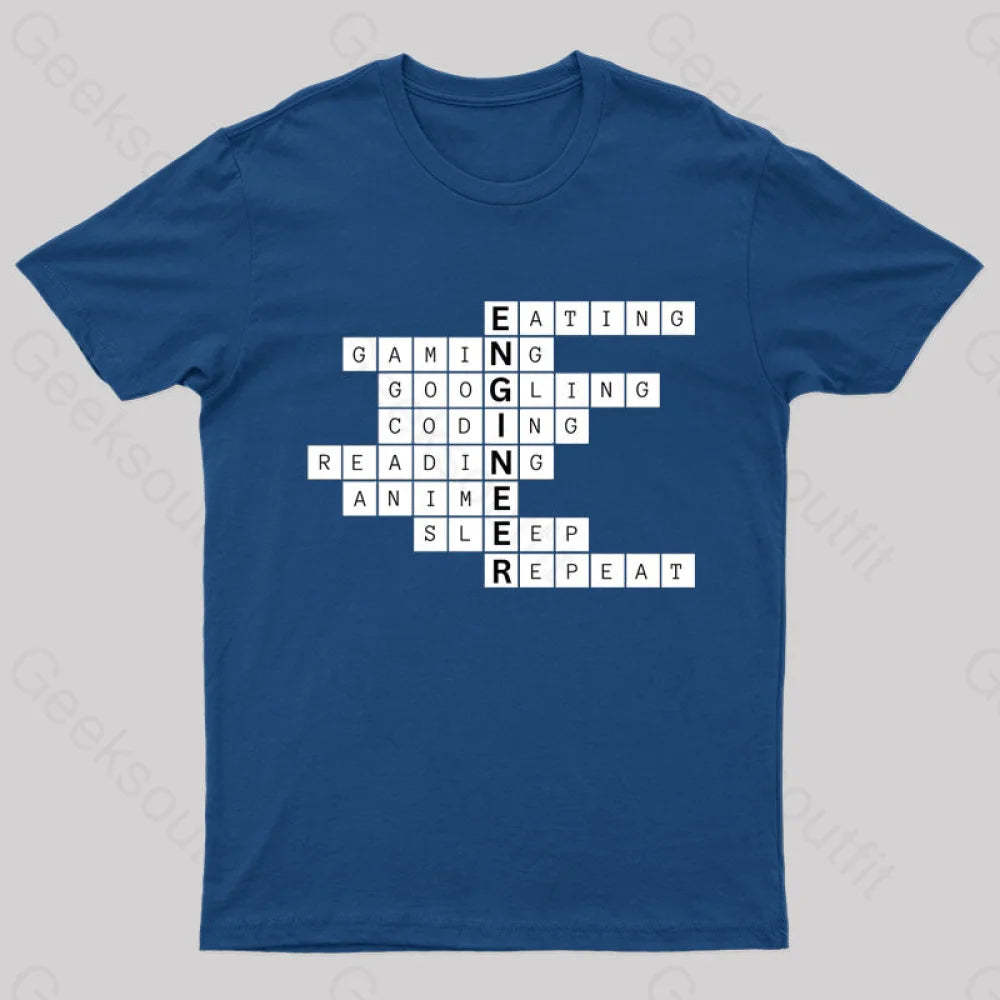 Nerdy Engineer Puzzle Crossword Geek T-Shirt Navy / S