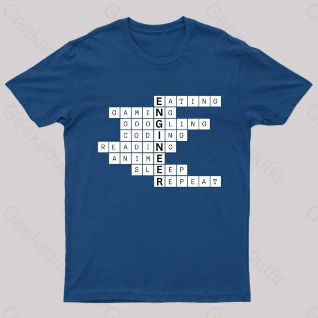 Nerdy Engineer Puzzle Crossword Geek T-Shirt Navy / S