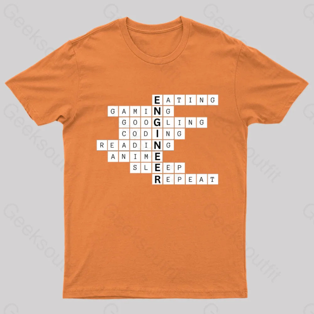 Nerdy Engineer Puzzle Crossword Geek T-Shirt Orange / S