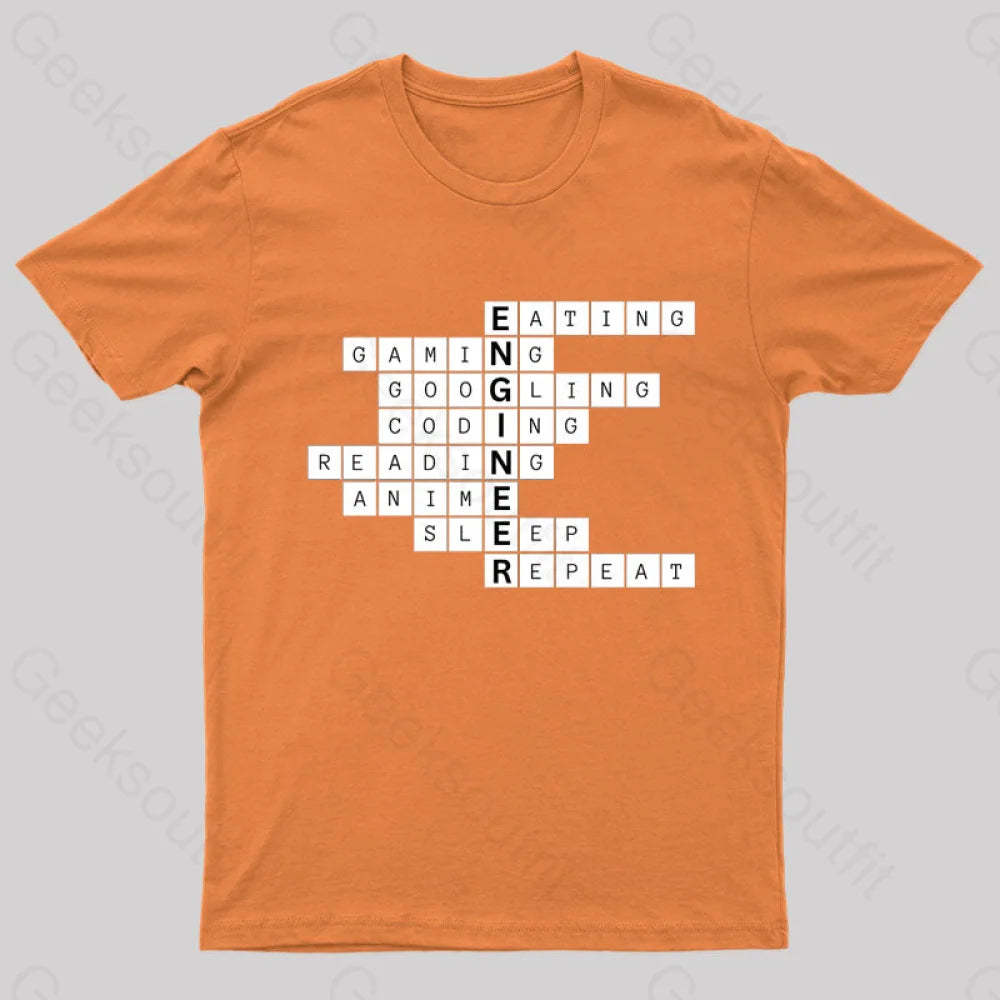 Nerdy Engineer Puzzle Crossword Geek T-Shirt Orange / S
