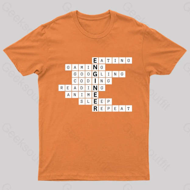 Nerdy Engineer Puzzle Crossword Geek T-Shirt Orange / S