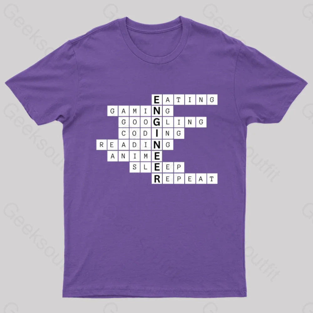Nerdy Engineer Puzzle Crossword Geek T-Shirt Purple / S