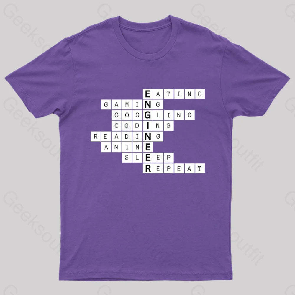 Nerdy Engineer Puzzle Crossword Geek T-Shirt Purple / S
