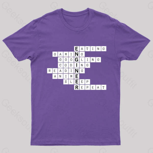 Nerdy Engineer Puzzle Crossword Geek T-Shirt Purple / S
