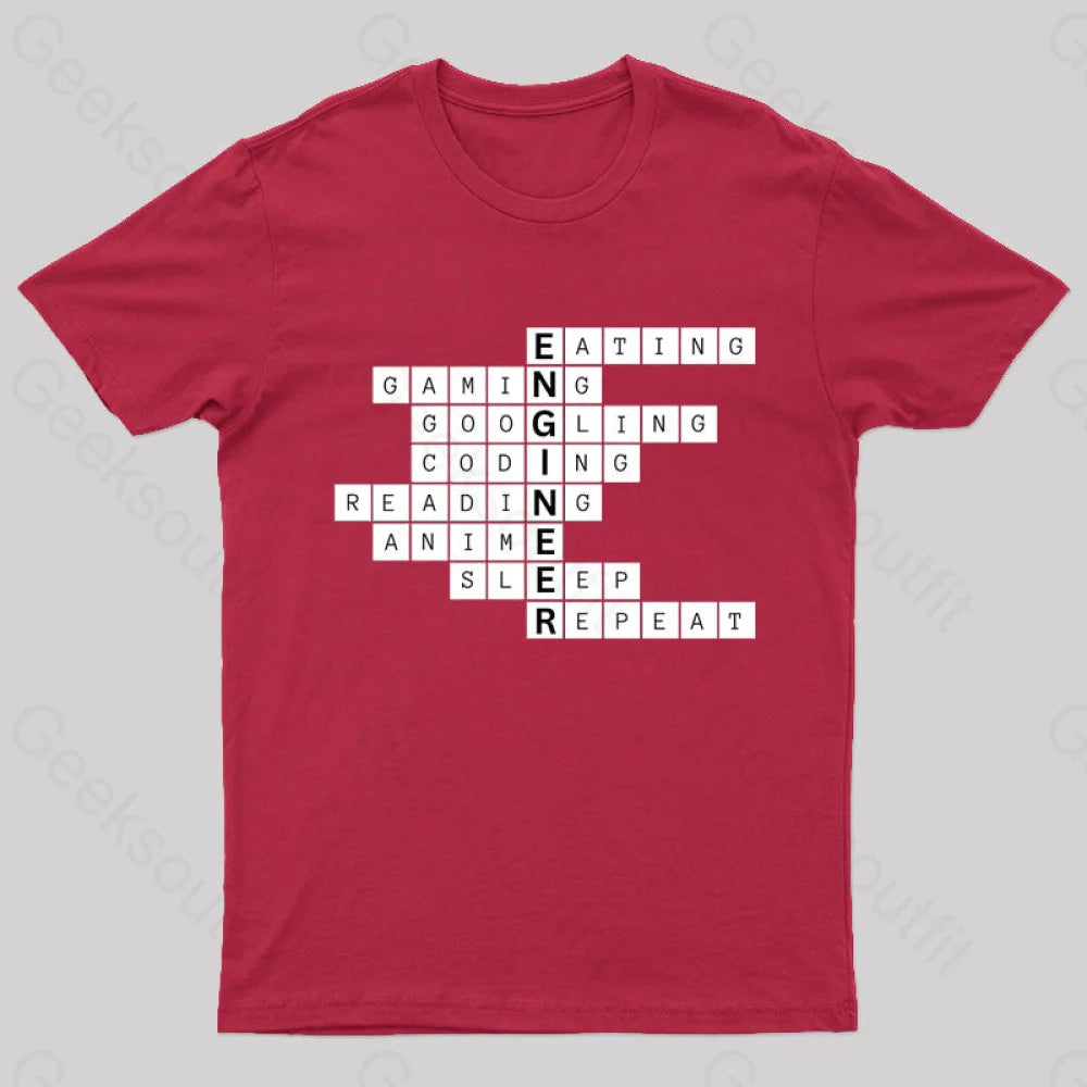 Nerdy Engineer Puzzle Crossword Geek T-Shirt Red / S