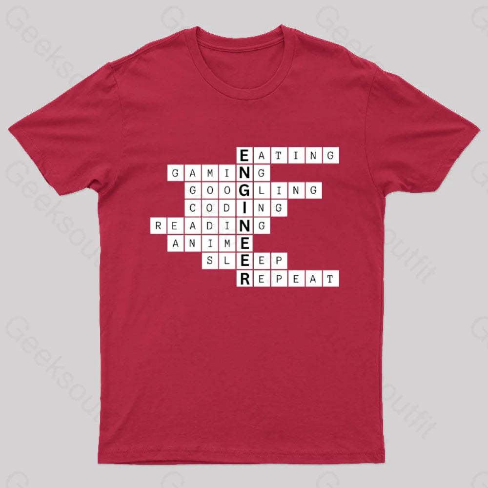 Nerdy Engineer Puzzle Crossword Geek T-Shirt Red / S