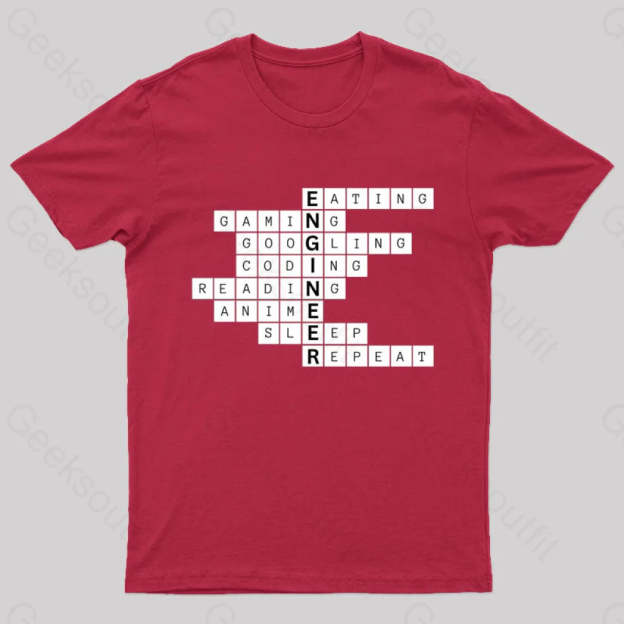 Nerdy Engineer Puzzle Crossword Geek T-Shirt Red / S