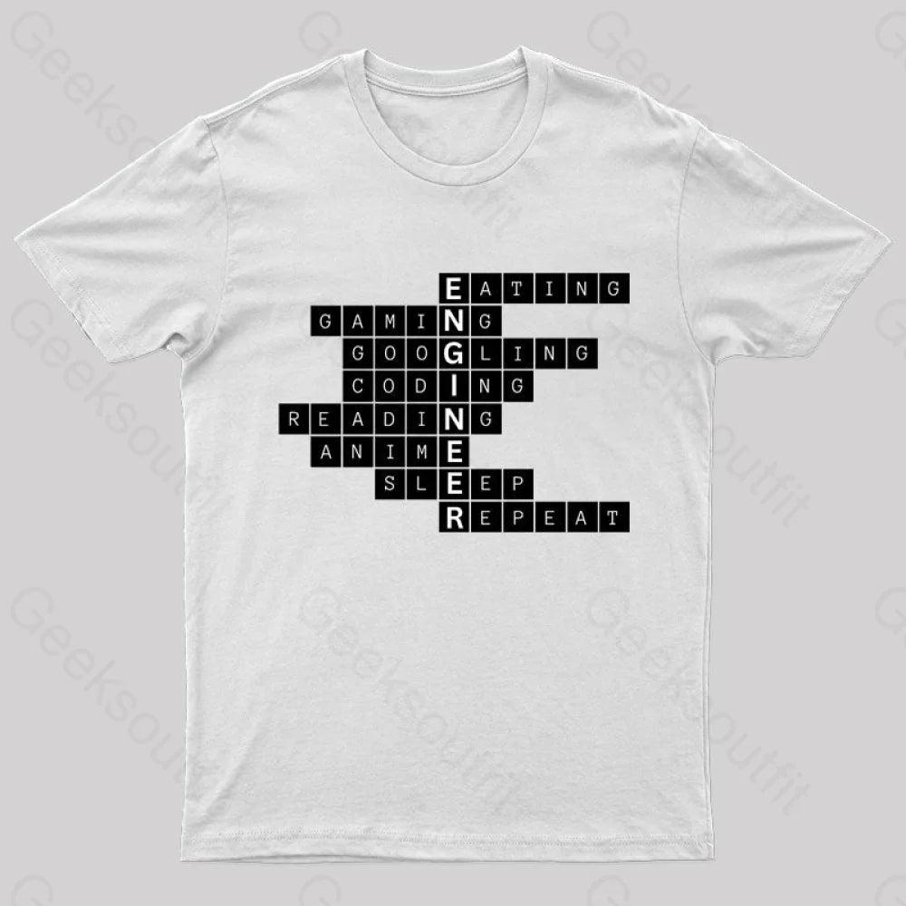 Nerdy Engineer Puzzle Crossword Geek T-Shirt White / S