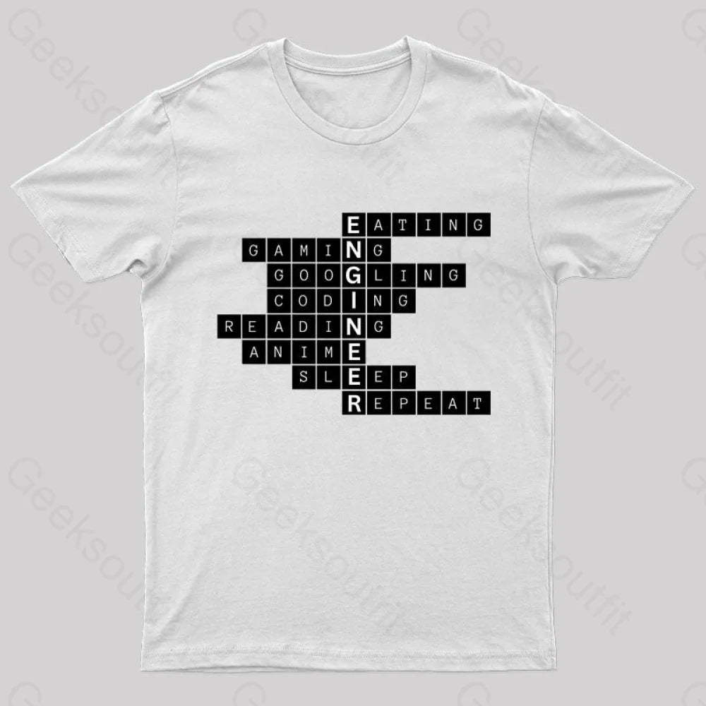 Nerdy Engineer Puzzle Crossword Geek T-Shirt White / S
