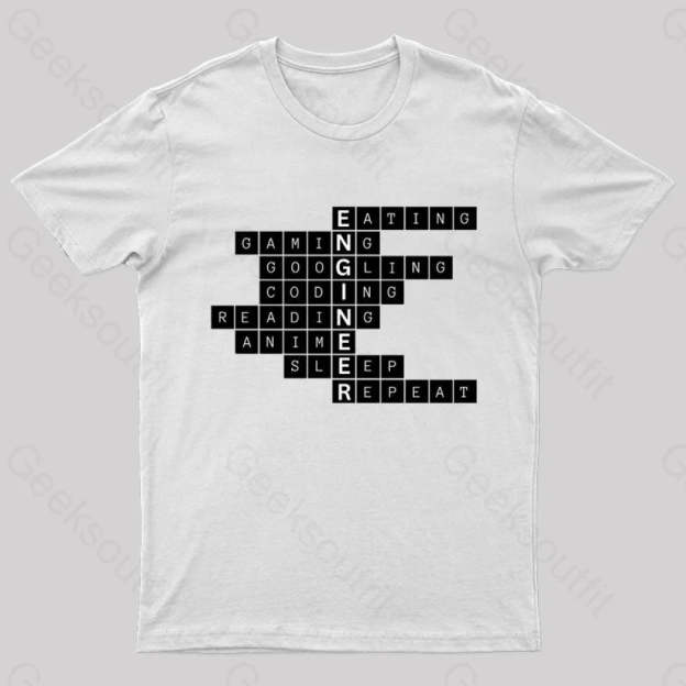 Nerdy Engineer Puzzle Crossword Geek T-Shirt White / S