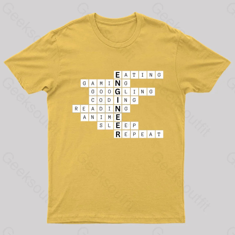 Nerdy Engineer Puzzle Crossword Geek T-Shirt Yellow / S