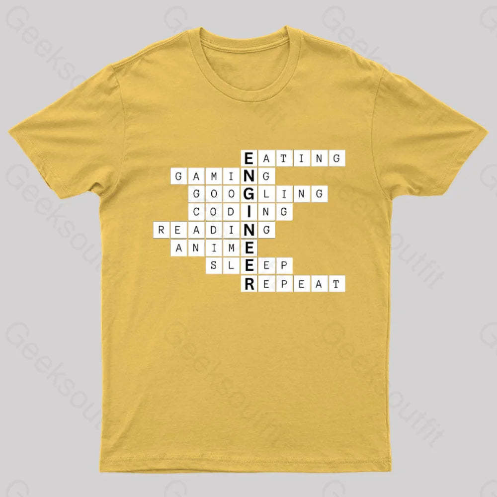 Nerdy Engineer Puzzle Crossword Geek T-Shirt Yellow / S