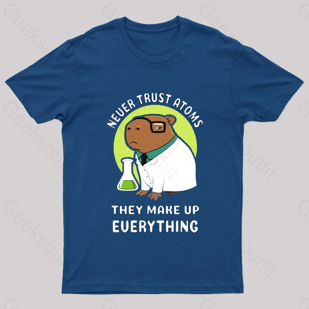 Never Trust Atoms Nerd T-Shirt Navy / S