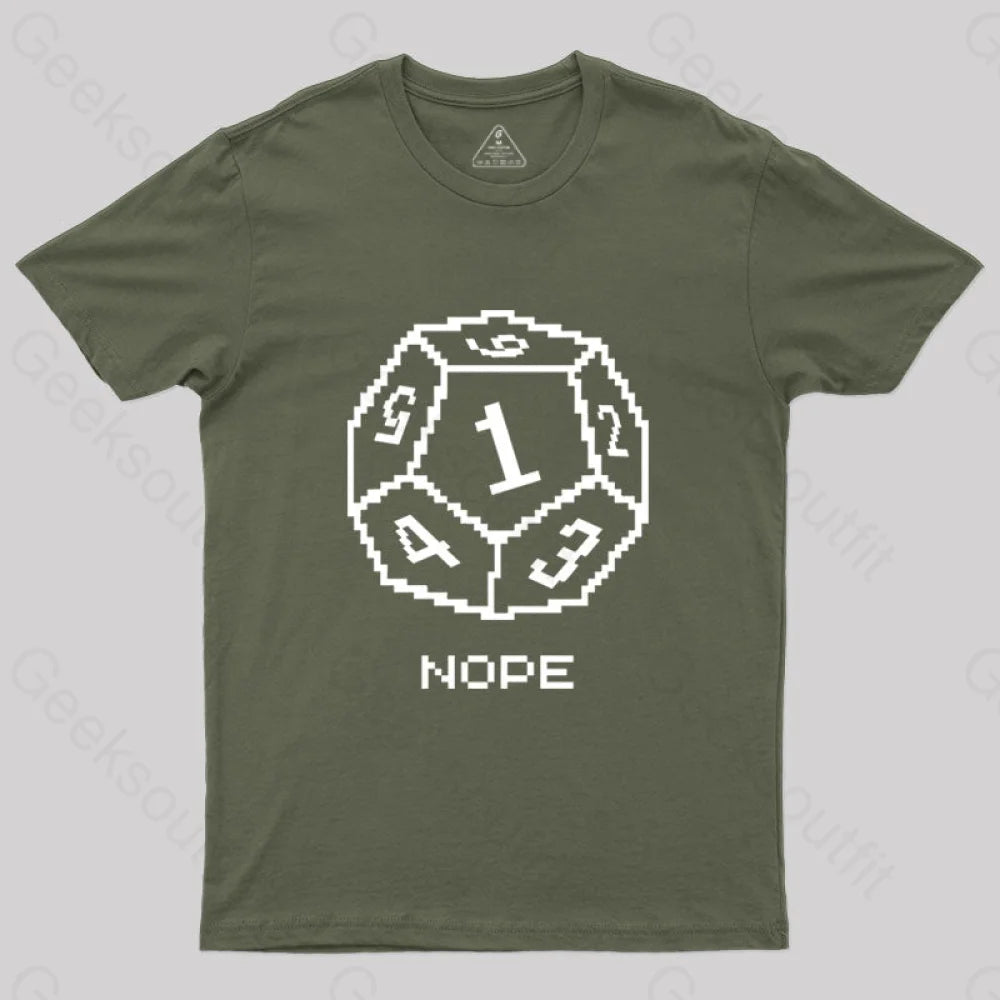 Nope Pixel Rpg Dice T-Shirt Army Green / S