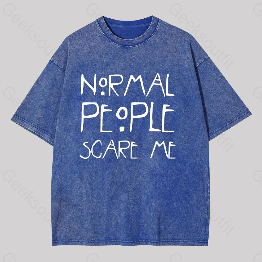 Normal People Scare Me Washed T-Shirt Blue / S