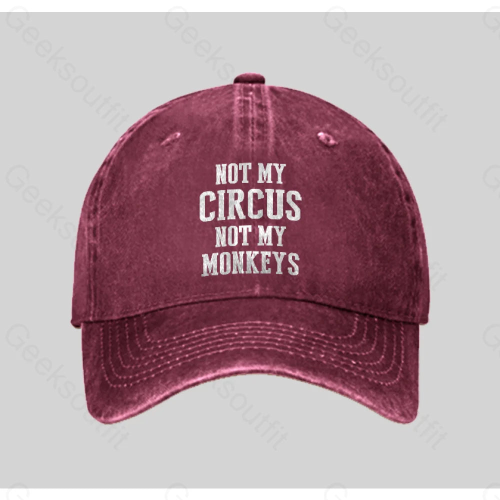Not My Circus Monkeys Washed Vintage Baseball Cap Red
