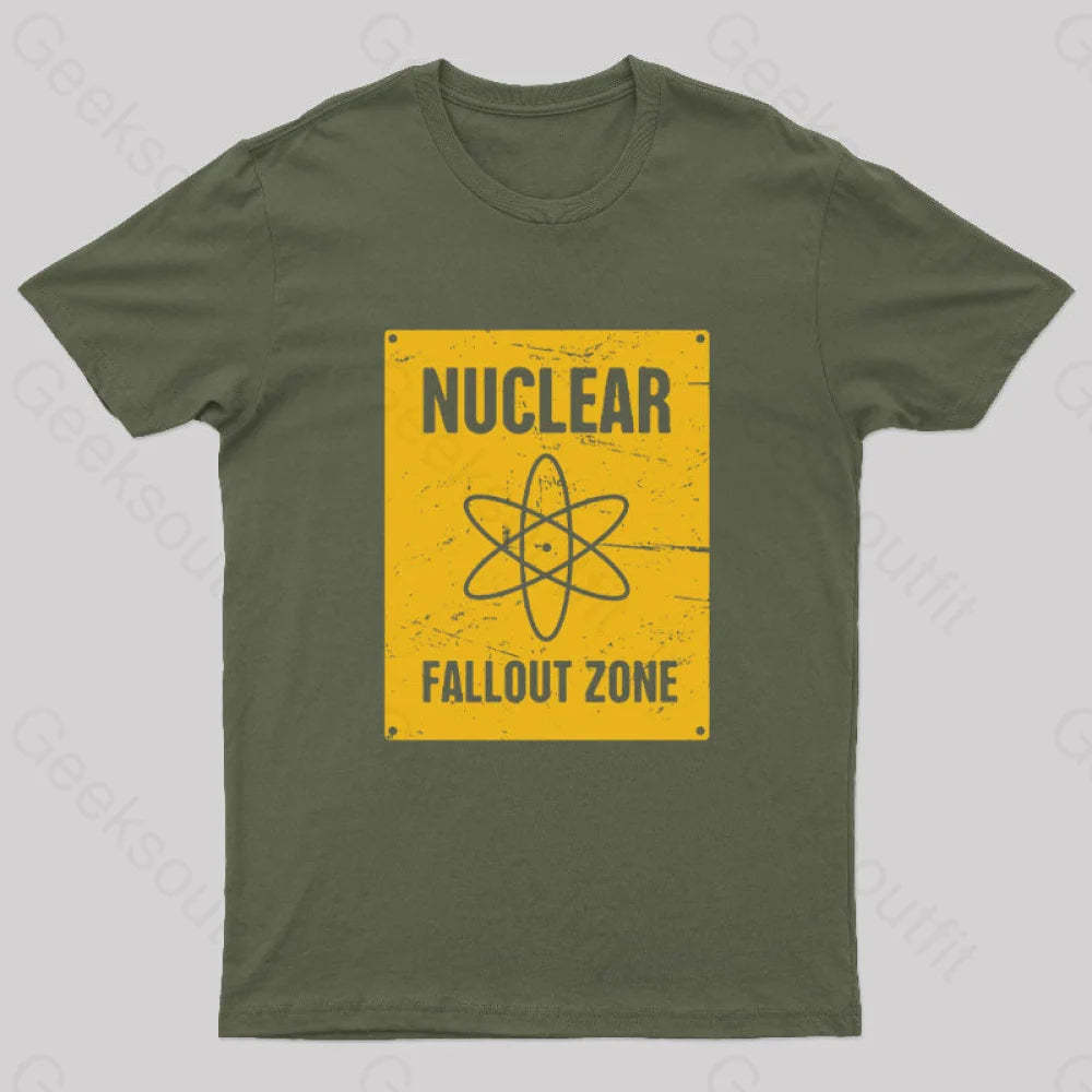 Nuclear Fallout Zone Cold War Sign Nerd T-Shirt Army Green / S