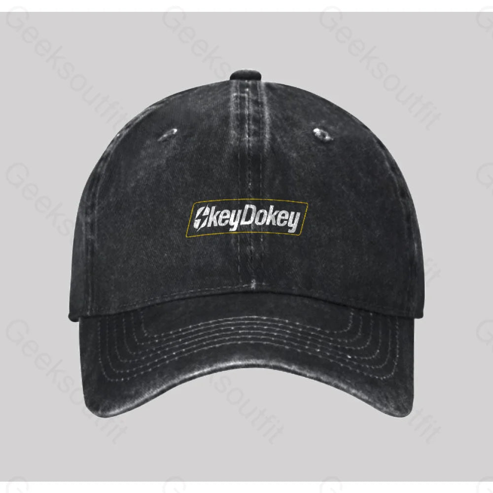Okey Dokey Washed Vintage Baseball Cap Black