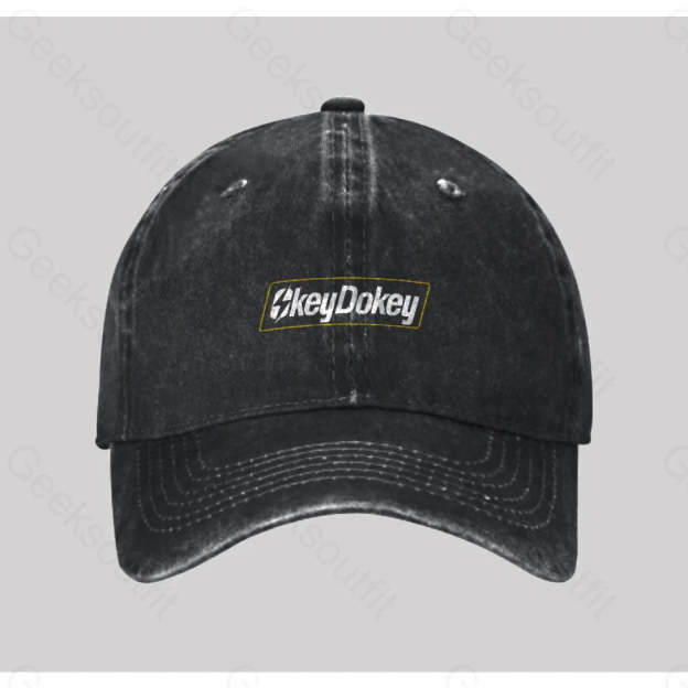 Okey Dokey Washed Vintage Baseball Cap Black