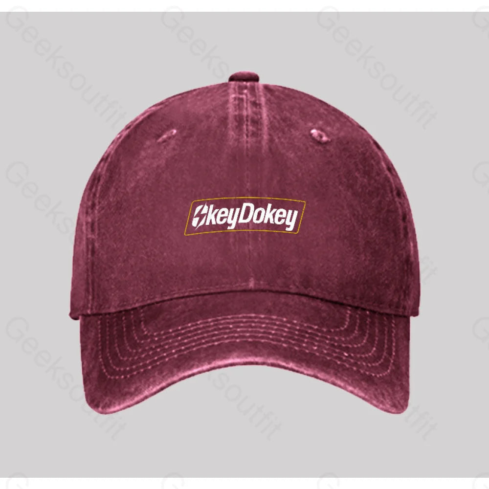Okey Dokey Washed Vintage Baseball Cap Red
