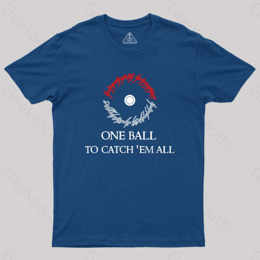 One Ball To Catch Em All Geek T-Shirt Navy / S