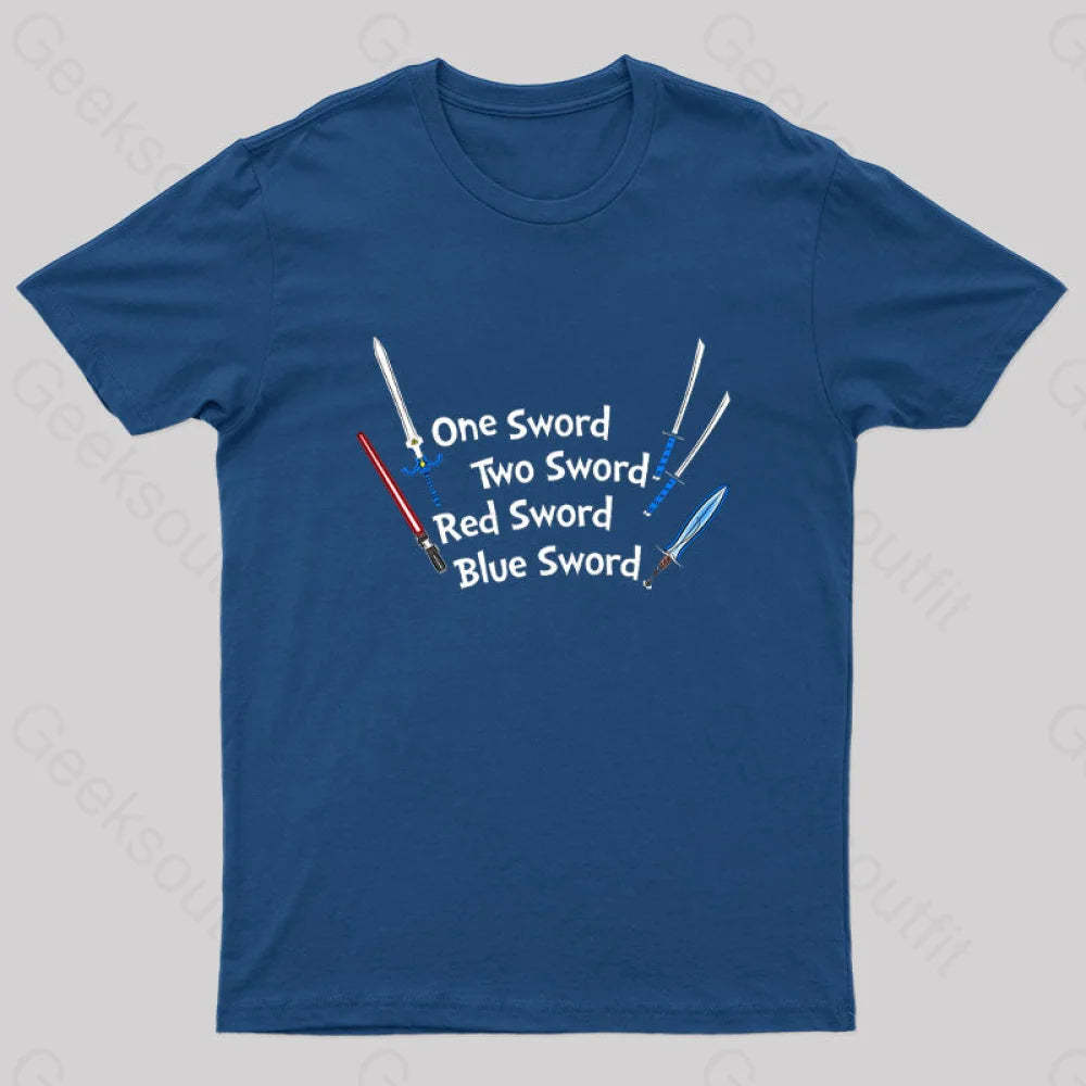 One Sword Two Red Blue Geek T-Shirt Navy / S