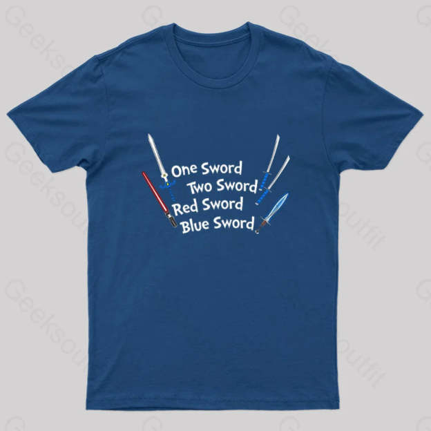 One Sword Two Red Blue Geek T-Shirt Navy / S