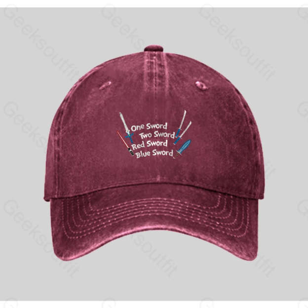 One Sword Two Red Blue Washed Vintage Baseball Cap