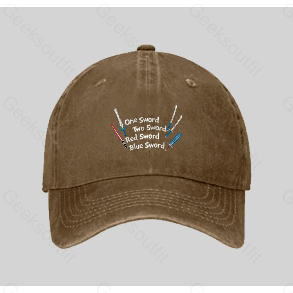 One Sword Two Red Blue Washed Vintage Baseball Cap Natural