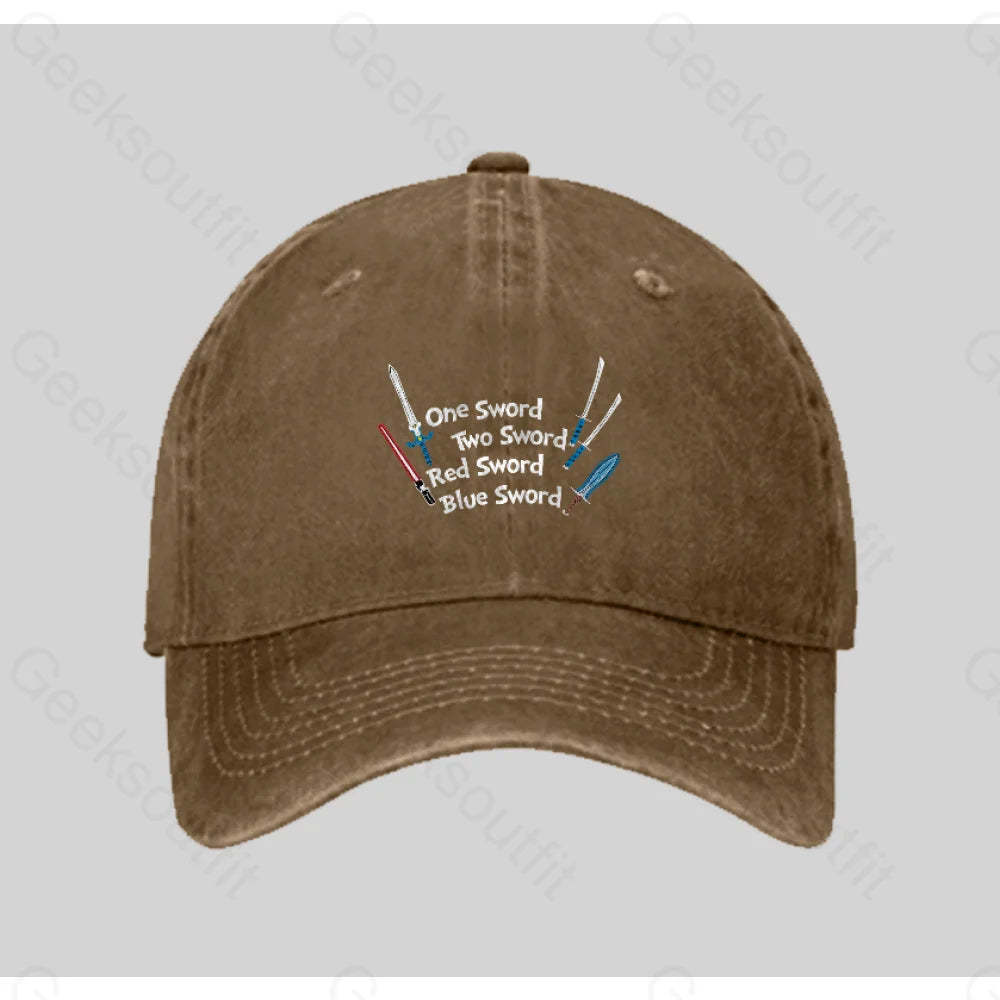 One Sword Two Red Blue Washed Vintage Baseball Cap Natural