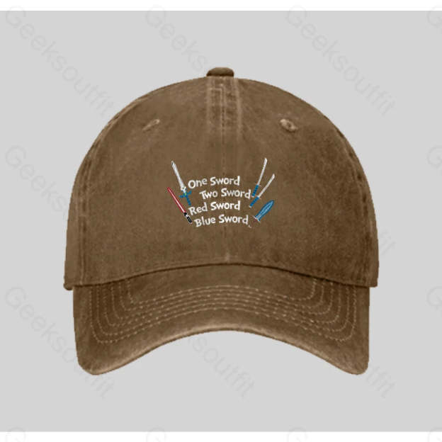 One Sword Two Red Blue Washed Vintage Baseball Cap Natural