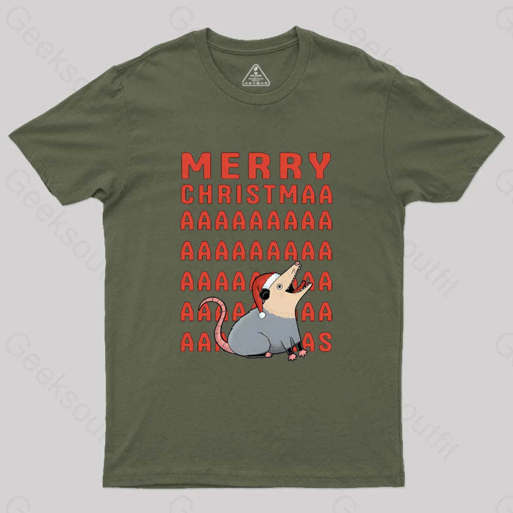 Opossum Christmas Geek T-Shirt Army Green / S