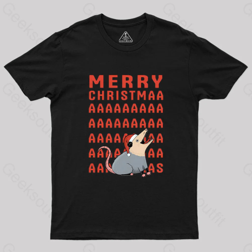 Opossum Christmas Geek T-Shirt Black / S