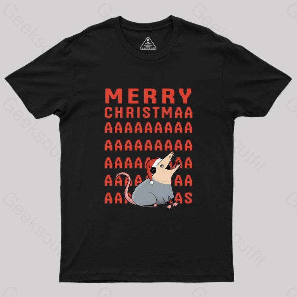 Opossum Christmas Geek T-Shirt Black / S