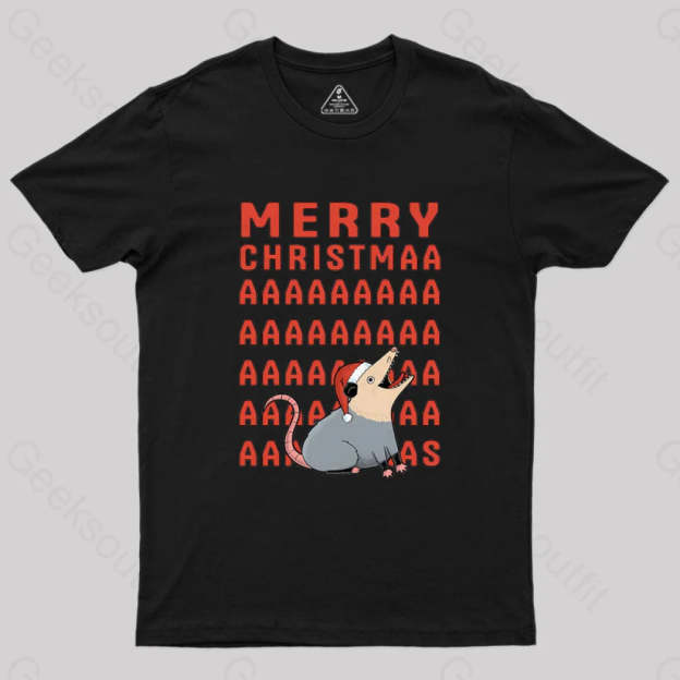 Opossum Christmas Geek T-Shirt Black / S