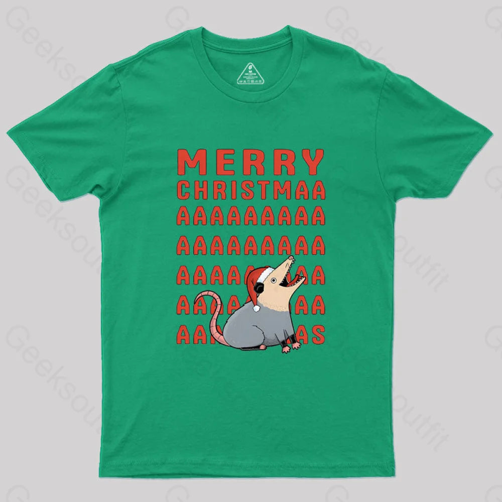 Opossum Christmas Geek T-Shirt Green / S