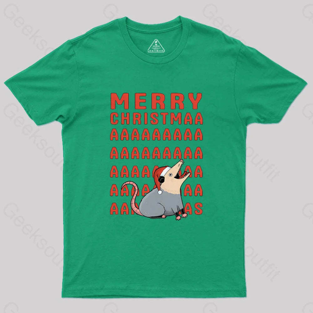 Opossum Christmas Geek T-Shirt Green / S
